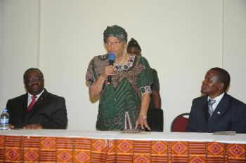 Pres. Sirleaf speaking during the dedication of Millennium Guest House and Suites.